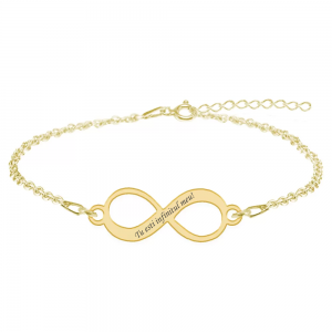 Bratara argint infinit 20 mm - personalizata cu text - placata cu aur galben de 24 karate